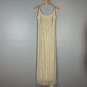 Betsy & Adam by Jaslene Y2K Gown Size 12 Champagne Gold Sequin Full Length Maxi